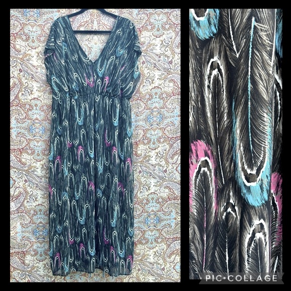 Lane Bryant Dresses & Skirts - Brown Feather Print Maxi Dress w/ Empire Waist, Lane Bryant, 22/24 plus size